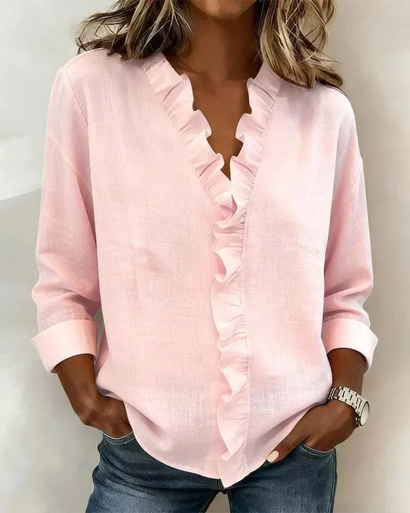 Chiara | Blusa con scollo a V e volant delicati