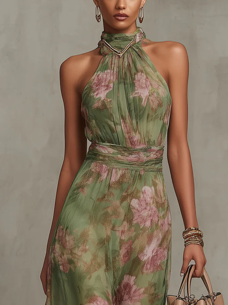 LIVIA | Abito maxi halter floreale elegante